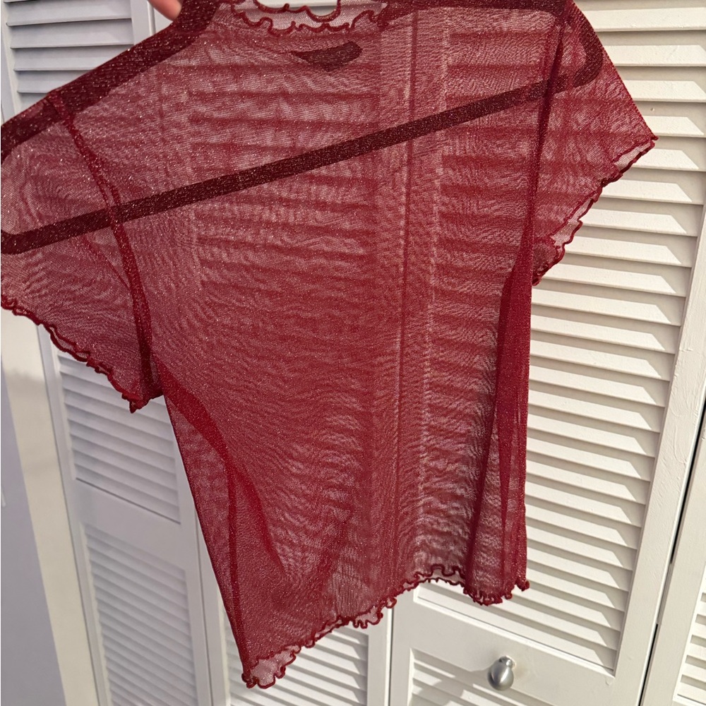 SALE Topshop Glittery Red Mesh Blouse